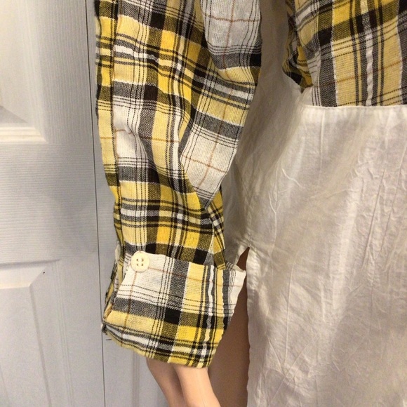 NWOT POL Womens Boho Yellow Plaid Crinkle Button Up Tunic Top Size Large - Picture 4 of 7